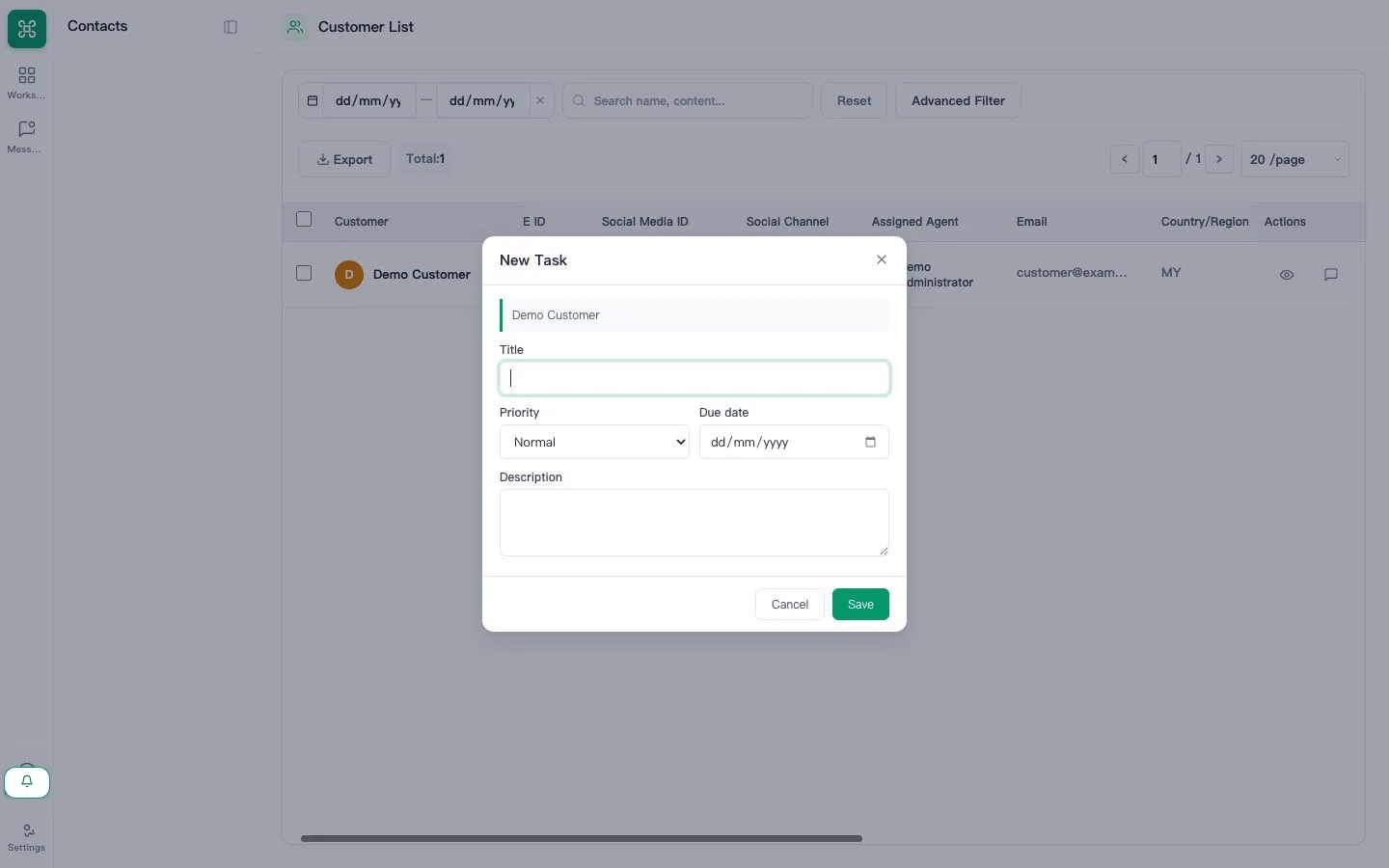 Current customer workspace with privacy-safe synthetic demo records