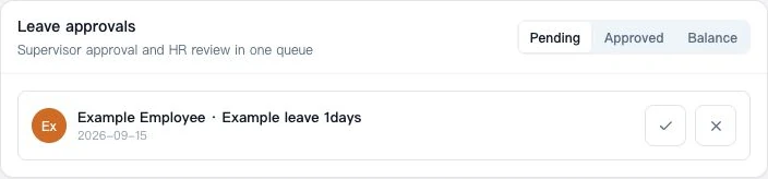 Pending leave request with approval and rejection controls